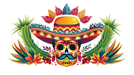 Cinco de Mayo Background, Colorful skull with sombrero
