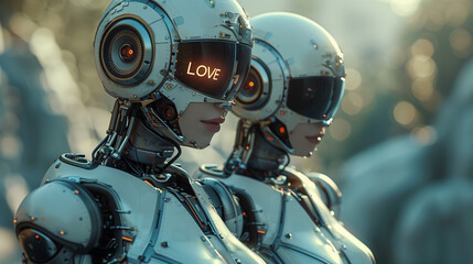 Fototapeta premium Robots and Ai dealing with love