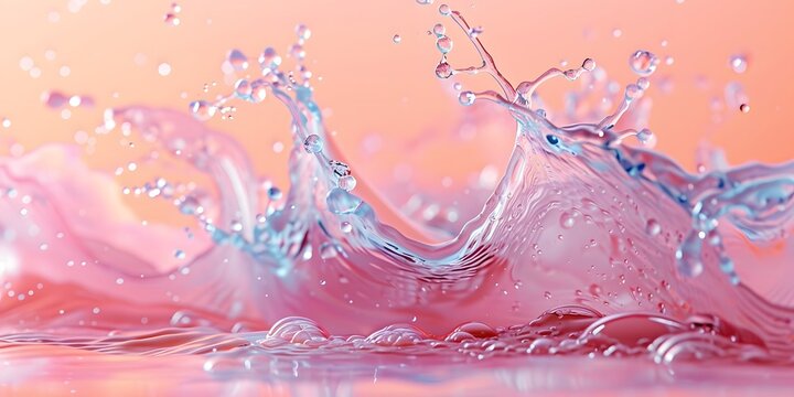 splash colorful rainbow fluid paint on a light pink background