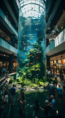 Obraz premium Massive fish tank in mall, massive aquarium in a big mall, fish in a fishtank