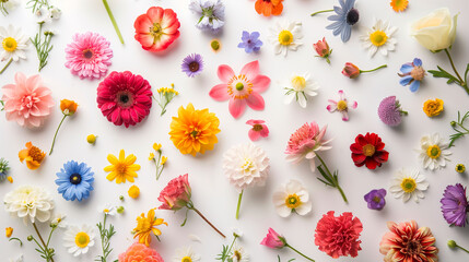 A Collection of Colorful Flowers on a White Background
