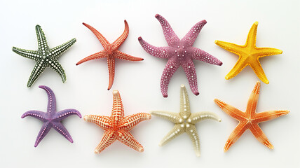 Fototapeta na wymiar A Group of Colorful Starfish on a White Background