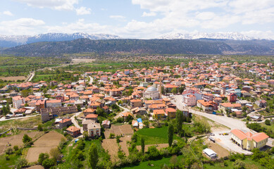 Yesildag village aerial panoramic view. View from above. Turkey