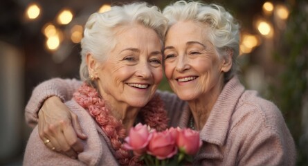 Happy loving senior lesbian couple