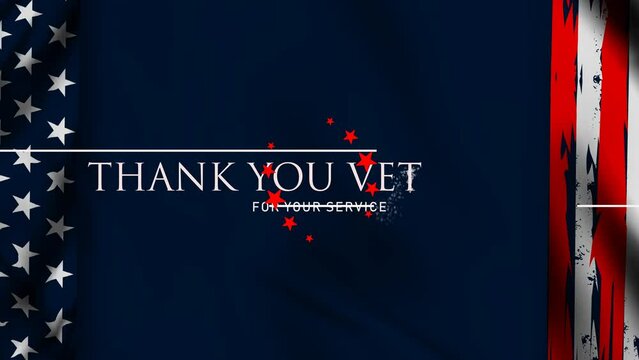 Animated Thank you Veterans with dust sprinkle particle effect , Honoring all who served . Thank you Veterans for your service , USA flag waving background.