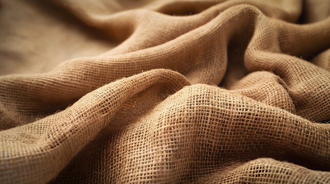 Hessischer Sackleinen, gewebter Jute-Sackleinen-Stoff, textile Textur, Musterhintergrund in braun-beige gealterter Farbe