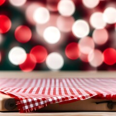Close-up on a rustic table empty with red and white checkered lining. Market stall rustic - party country - Festa Junina (brazil) Image IA.