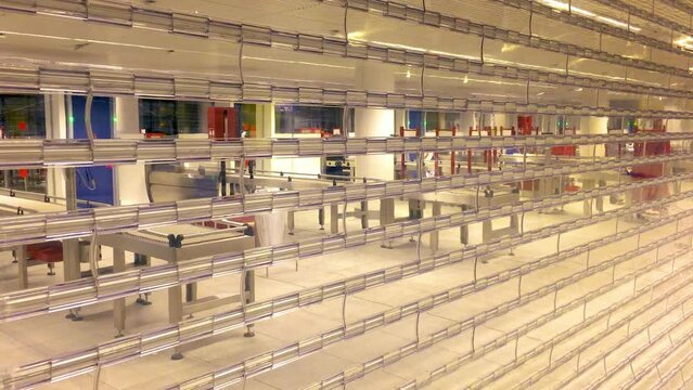 December 25, 2020 - Charles de Gaulle Airport, Paris, France. Closed security gates where travelers normally pass through the airport on what is normally one of the busiest travel days of the year.