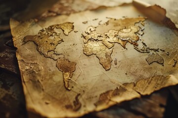 World Map Engraved on Wood