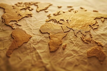 Close Up of World Map on Aged Paper