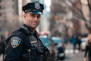 Police Officer Standing in New York Street
