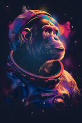 Schimpanse, Pop-Art eines imaginären Astronauten-Schimpansen, der die Sterne betrachtet, schwarzer...