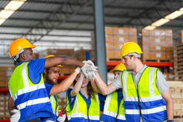 group worker factory men and women standing with confidence and success. people working in workplace of industrial heavy machine factory. young adult in career of industry of technology machinery.