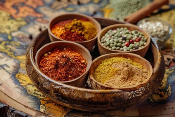 Assorted Spices in Wooden Bowl