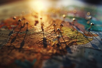 Close Up of World Map With Pins
