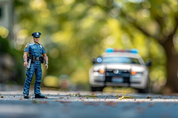 Toy Police Officer Guarding Police Car