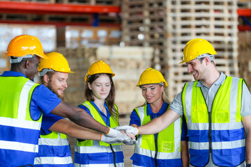 group worker factory men and women standing with confidence and success. people working in workplace of industrial heavy machine factory. young adult in career of industry of technology machinery.