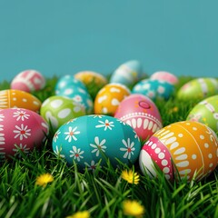 illustration of colorful egg lying on the grass for celebrate easter