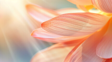 .An ultra-close-up shot of a lotus flower petal, with a blurred background, abundant sunlight, creating a picturesque and beautiful scene, with a bright and clean background