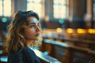 Woman Contemplating in Church