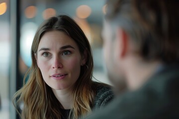 Woman Interviewing Man at Office Table