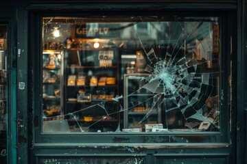 Broken Window in Old-Fashioned Store