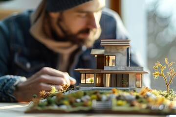 Man Examines House Model