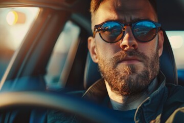 Man Wearing Sunglasses Sitting in Car