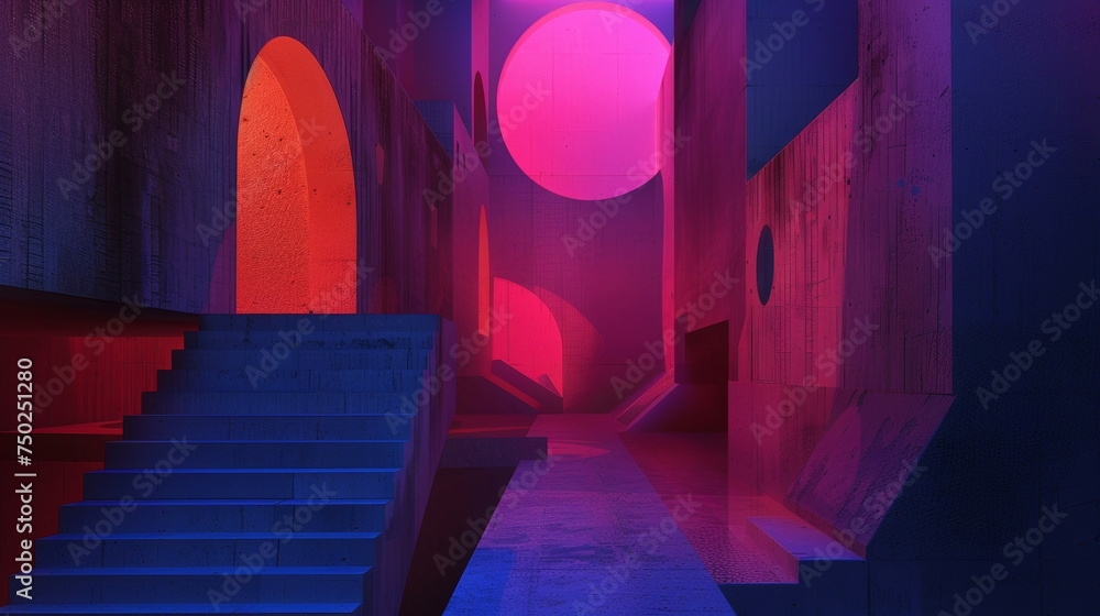Poster an urban environment bathed in the glow of technicolor lights creating a seamless integration of phy