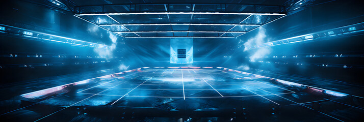 Pre-Fight Scene: The Calm Before the Storm - An Empty Boxing Ring with Vivid Illumination