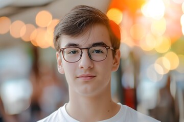Nahaufnahme eines jungen intelligenten Mann mit Brille, Konzept Student, Jugend
