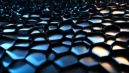 Obraz premium Abstract blue shapes with circles and dark background. 