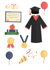 Set of graduation elements, graduation cartoon,  celebration of graduation illustration 