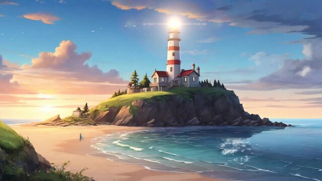view of the lighthouse in the evening. seamless looping 4k time-lapse video background