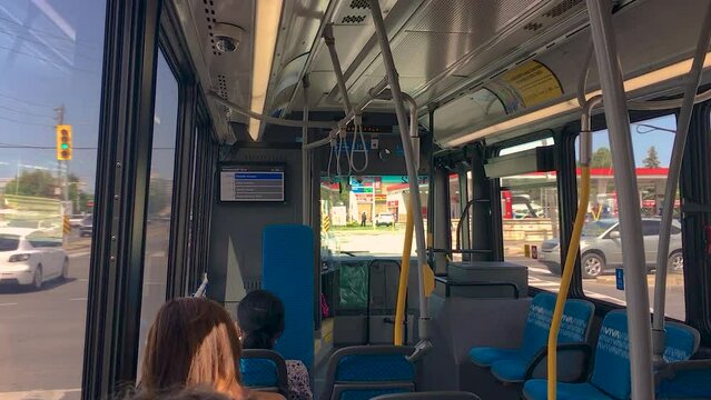 June 29, 2020 - Toronto, Ontario Canada. Few riders on a normally busy TTC bus.