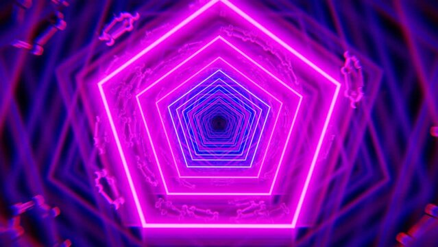 Pentagon Neon Pink Glow Scale Waves Illusion Pattern Technology Loop Motion Graphic Video Background. seamless looping animation