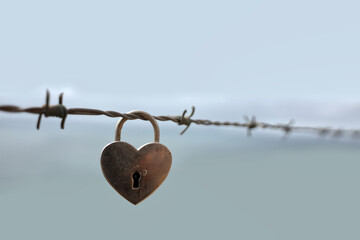 A Heart Padlock on Barbed Wire 