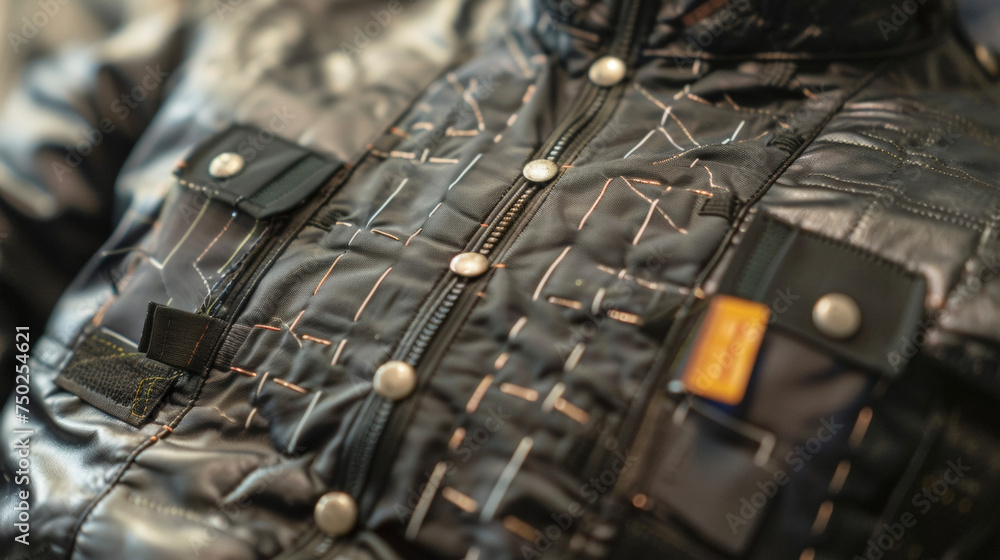 Poster dark grey adhesive patches with small sensors attached to them collecting data from the wearers ches
