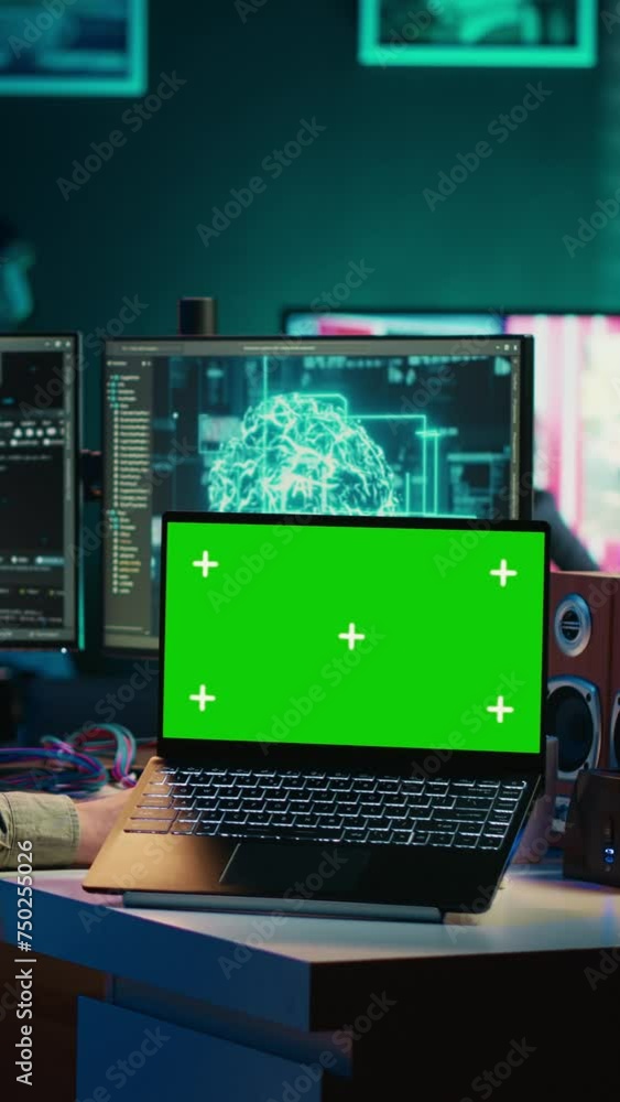 Poster vertical video computer scientist uploading brain into cyberspace, gaining digital persona using gre