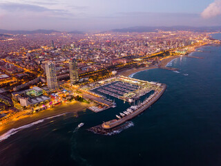 Fototapeta na wymiar Aerial view from drones of coast in Barcelona and center with building