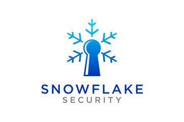 Key hole shape cyber security logo design with snowflake symbol icon illustration