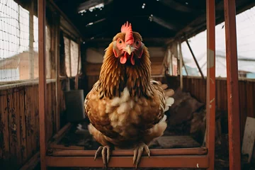 Keuken spatwand met foto chicken rooster, rooster chicken, chicken in the barn, barn chicken © MrJeans
