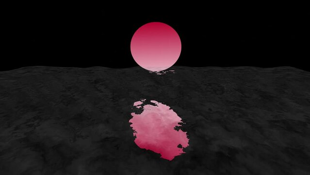 Animated screensaver featuring a pink sun silhouette and its reflection on a dark water surface.