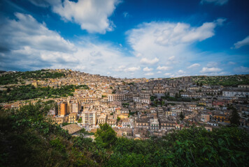 Fototapeta na wymiar Italy, Sicily, Modica Ragusa Province , panoramic view of the baroque town. June 2023