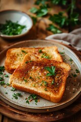 Grilled bread with garlic and herbs. Generative AI