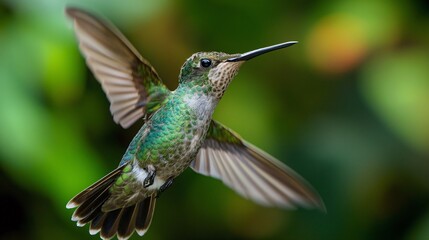 Fototapeta premium Emerald Splendor: Hummingbird Mid-Flight