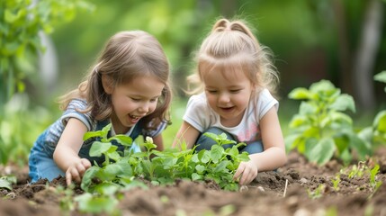 Children in the garden. Generative AI