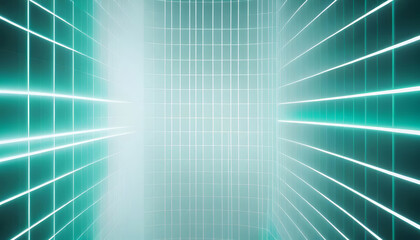 A light blue green abstract background with a white grid pattern. 