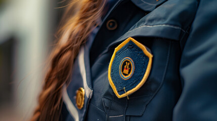 A closeup of a school uniform with new patches carefully sewn on signaling the beginning of a new grade level. - obrazy, fototapety, plakaty