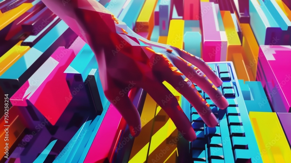 Poster a closeup of a players hands on a keyboard and mouse rapidly typing and clicking as they navigate th